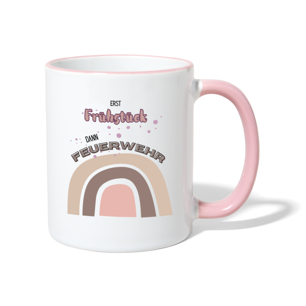 Erst Frühstück - Tasse zweifarbig - Weiß/Pink